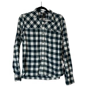 Black Diamond Womens Gingham Plaid Button Up Long Sleeve Shirt Teal White Size M